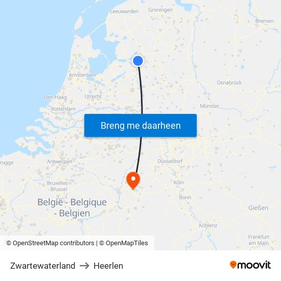 Zwartewaterland to Heerlen map
