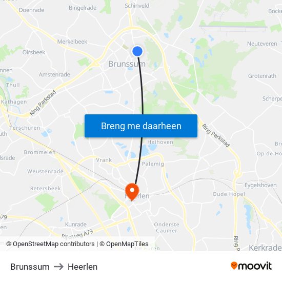 Brunssum to Heerlen map