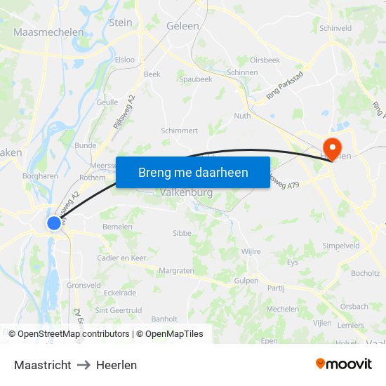 Maastricht to Heerlen map