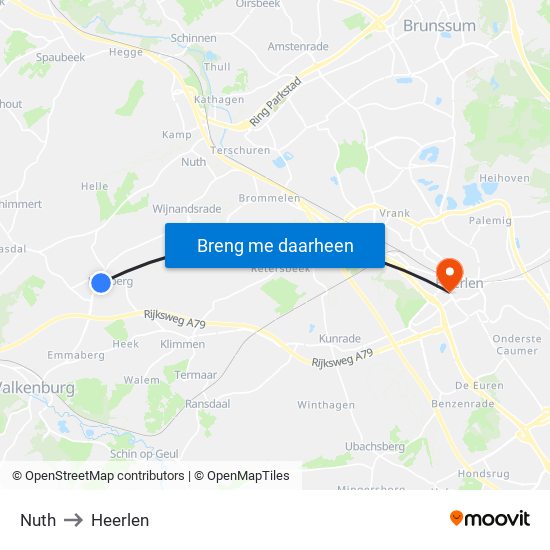 Nuth to Heerlen map