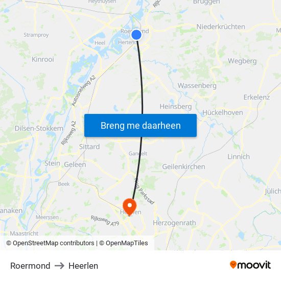 Roermond to Heerlen map