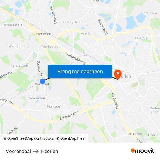 Voerendaal to Heerlen map