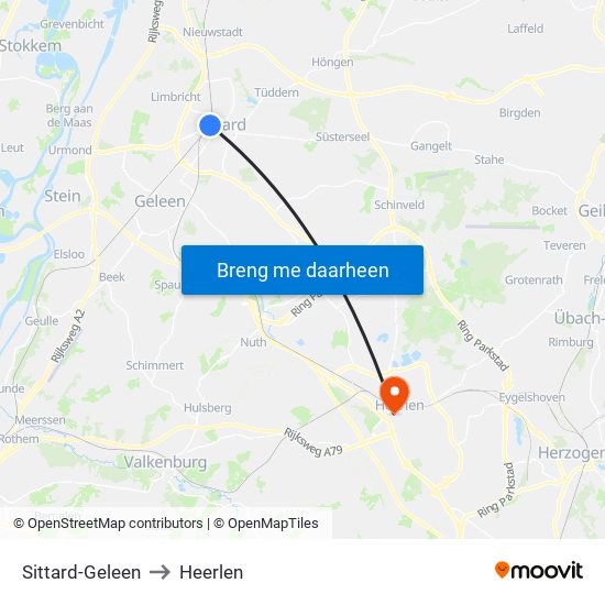 Sittard-Geleen to Heerlen map