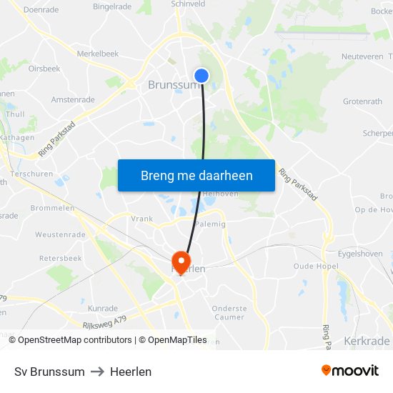 Sv Brunssum to Heerlen map