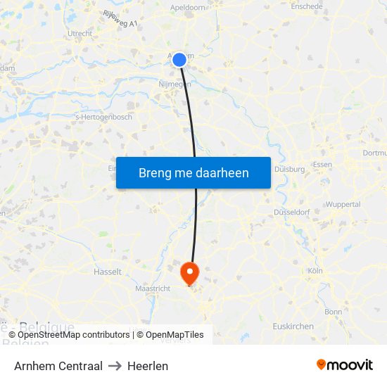 Arnhem Centraal to Heerlen map