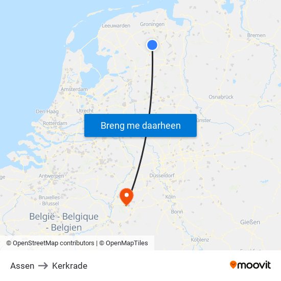 Assen to Kerkrade map