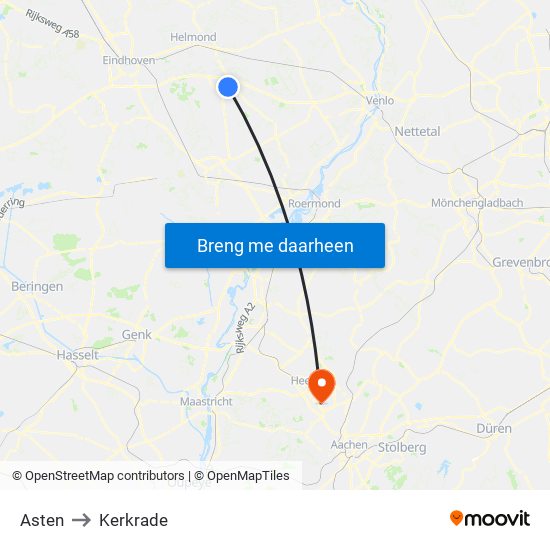 Asten to Kerkrade map
