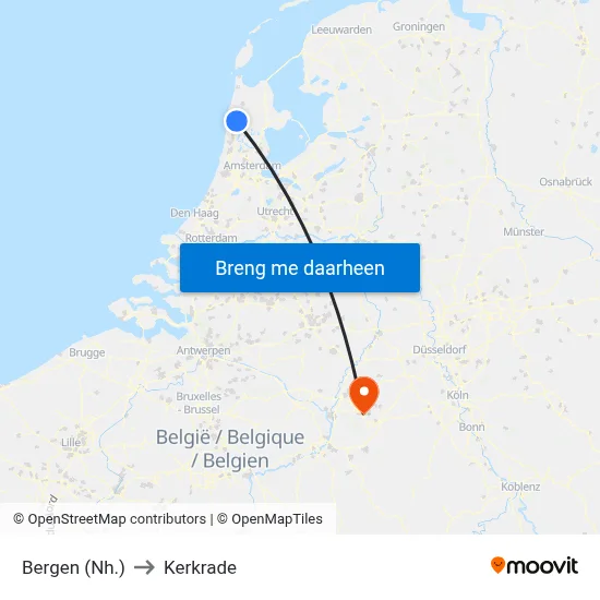 Bergen (Nh.) to Kerkrade map