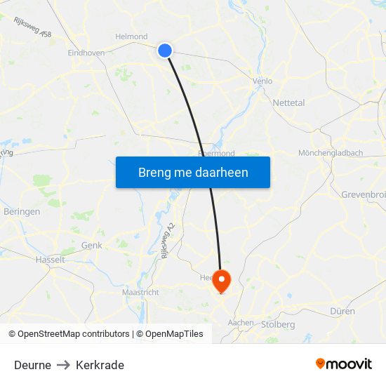 Deurne to Kerkrade map