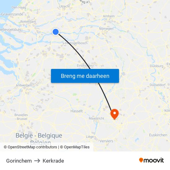 Gorinchem to Kerkrade map
