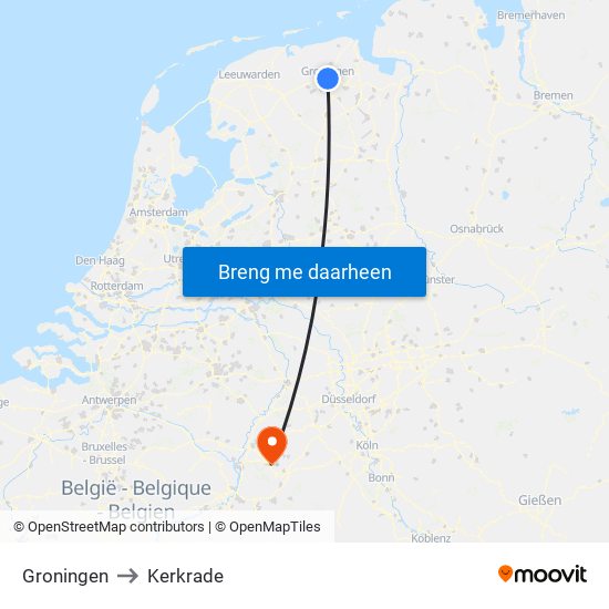 Groningen to Kerkrade map