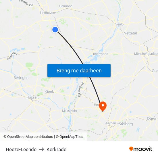 Heeze-Leende to Kerkrade map