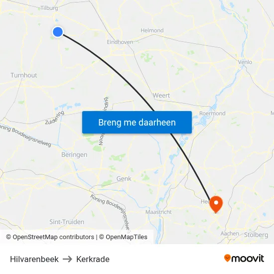 Hilvarenbeek to Kerkrade map