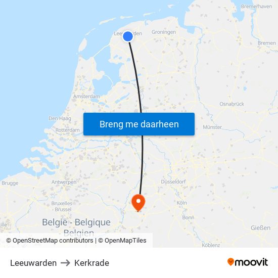 Leeuwarden to Kerkrade map