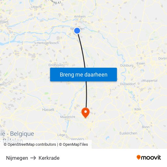 Nijmegen to Kerkrade map
