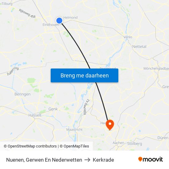 Nuenen, Gerwen En Nederwetten to Kerkrade map