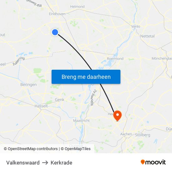 Valkenswaard to Kerkrade map