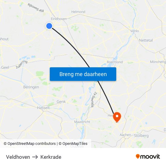 Veldhoven to Kerkrade map
