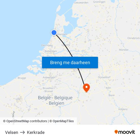 Velsen to Kerkrade map