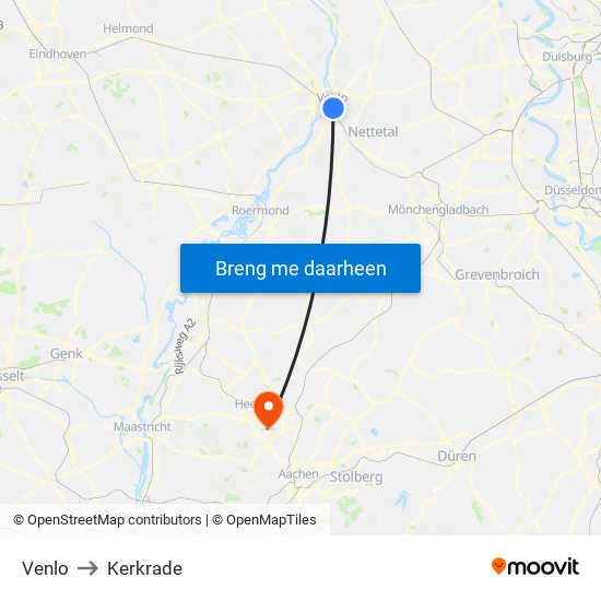 Venlo to Kerkrade map