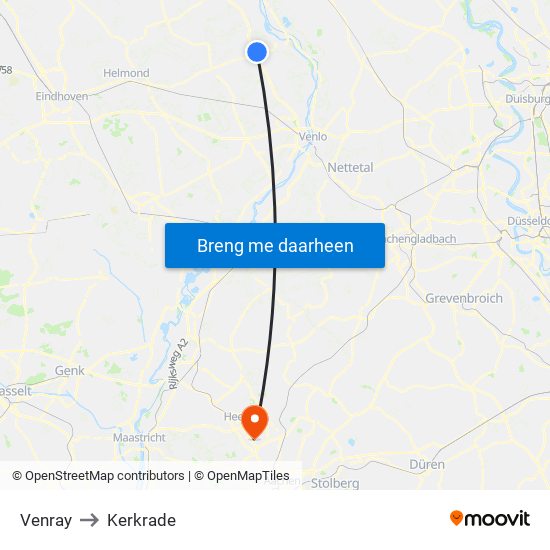 Venray to Kerkrade map