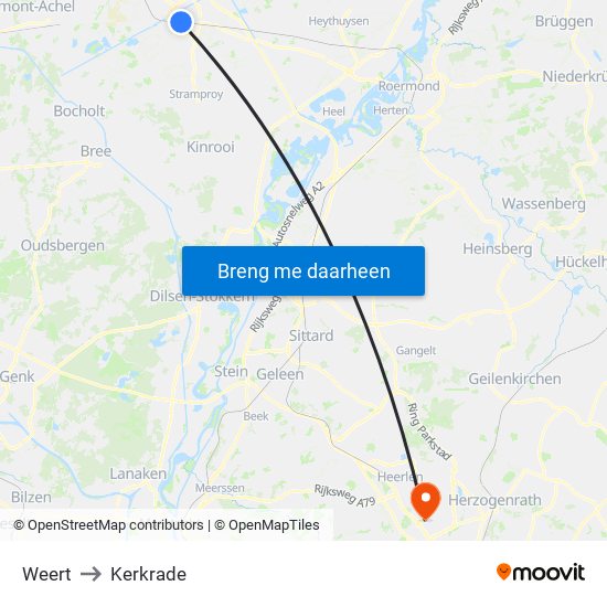 Weert to Kerkrade map