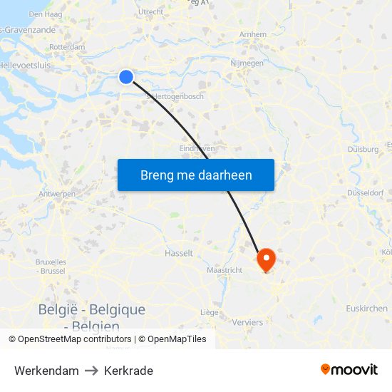Werkendam to Kerkrade map