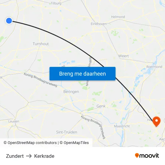 Zundert to Kerkrade map