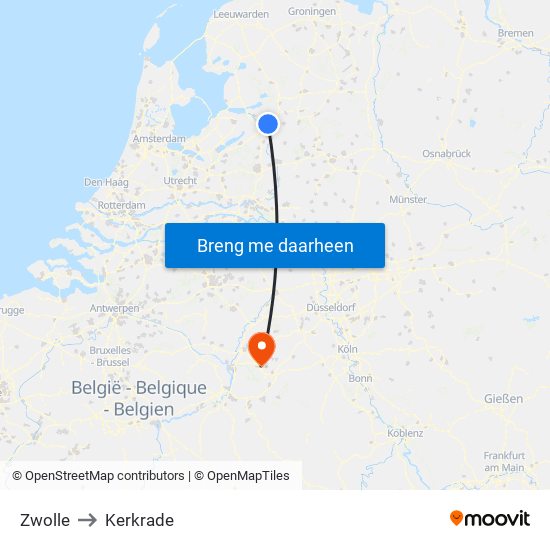 Zwolle to Kerkrade map