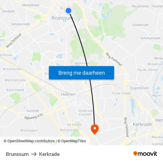 Brunssum to Kerkrade map