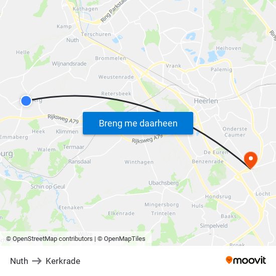 Nuth to Kerkrade map