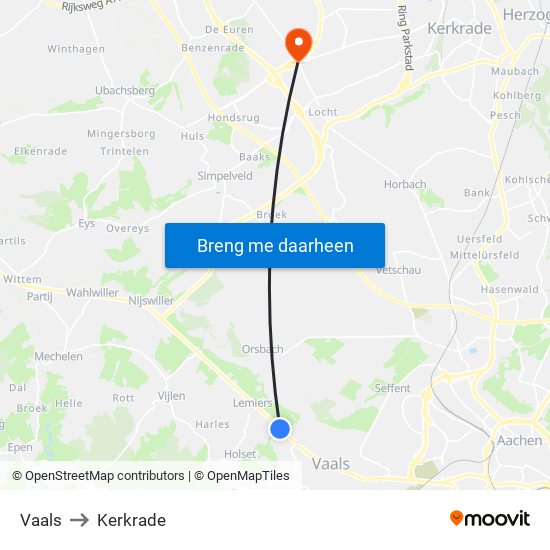 Vaals to Kerkrade map