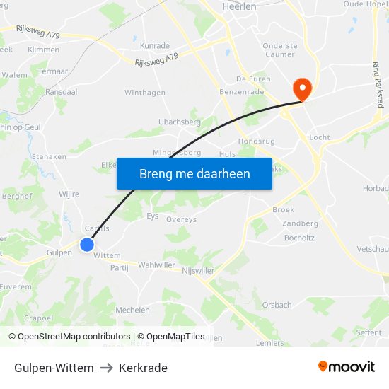 Gulpen-Wittem to Kerkrade map