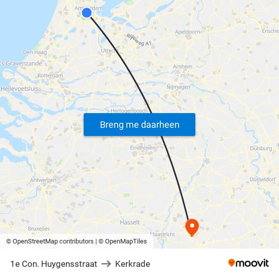 1e Con. Huygensstraat to Kerkrade map
