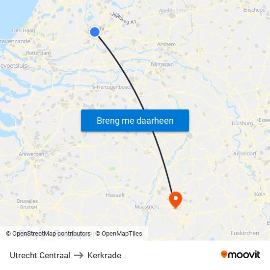 Utrecht Centraal to Kerkrade map