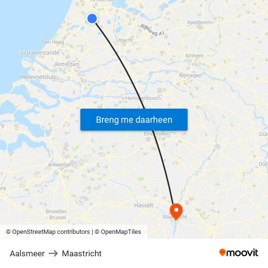 Aalsmeer to Maastricht map