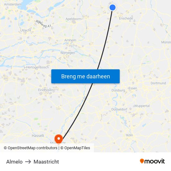 Almelo to Maastricht map