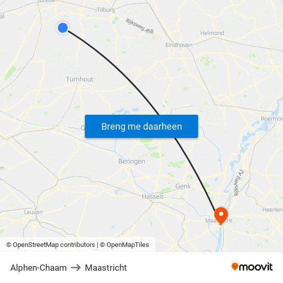 Alphen-Chaam to Maastricht map