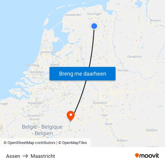 Assen to Maastricht map
