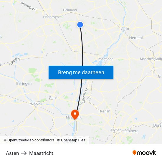 Asten to Maastricht map