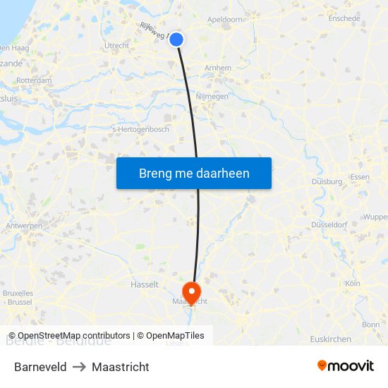 Barneveld to Maastricht map