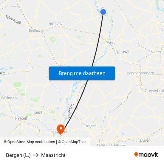 Bergen (L.) to Maastricht map