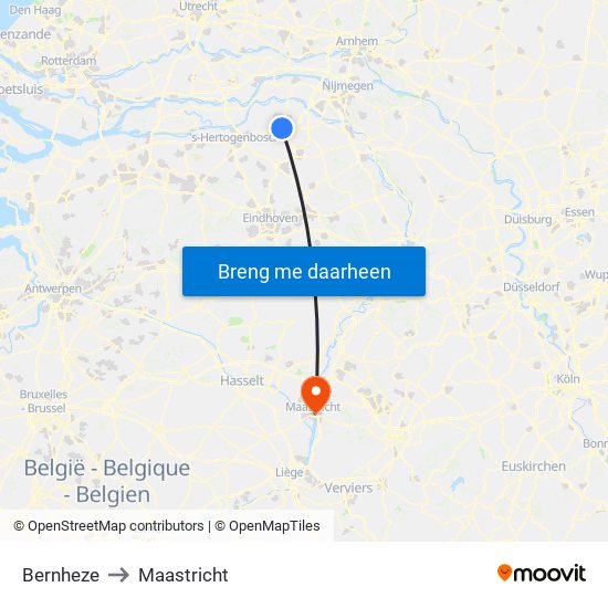 Bernheze to Maastricht map