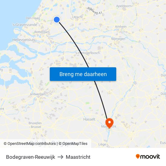 Bodegraven-Reeuwijk to Maastricht map