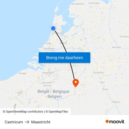 Castricum to Maastricht map