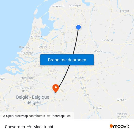 Coevorden to Maastricht map