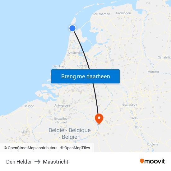 Den Helder to Maastricht map