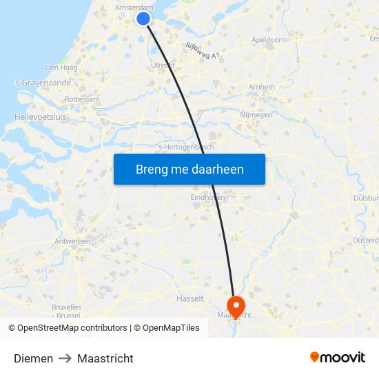 Diemen to Maastricht map