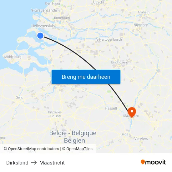 Dirksland to Maastricht map