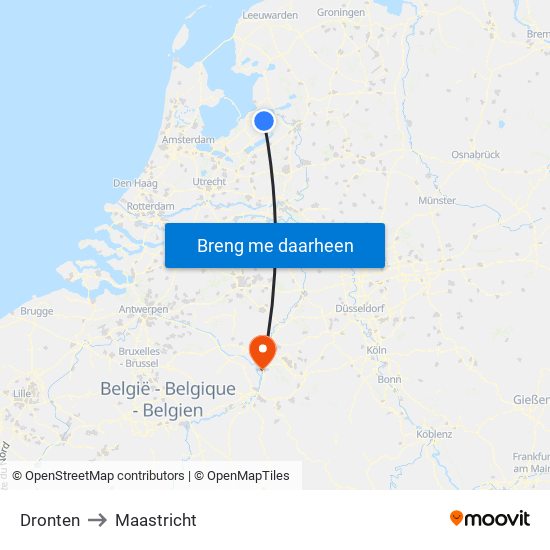 Dronten to Maastricht map